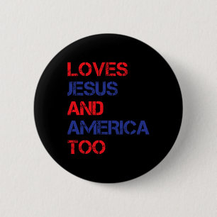 Retro Loves Jesus And America Too Christian 4th Of 6 Cm Round Badge