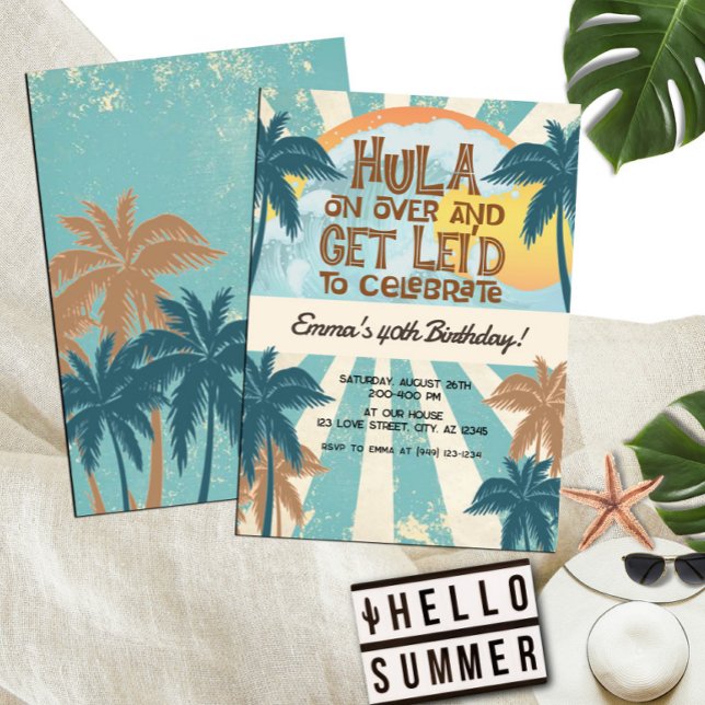 Retro Luau Hawaiian Tropical Hula on Over Birthday Invitation (Creator Uploaded)