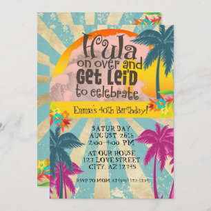 Retro Luau Hawaiian Tropical Hula on Over Birthday Invitation