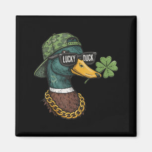 Retro Lucky Duck Shamrock St Patricks Day Hunting Magnet