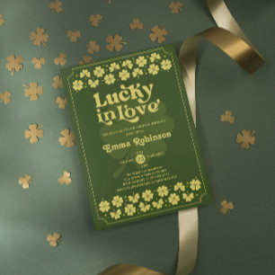 Retro Lucky in Love St Patrick's Day Bridal Shower Invitation