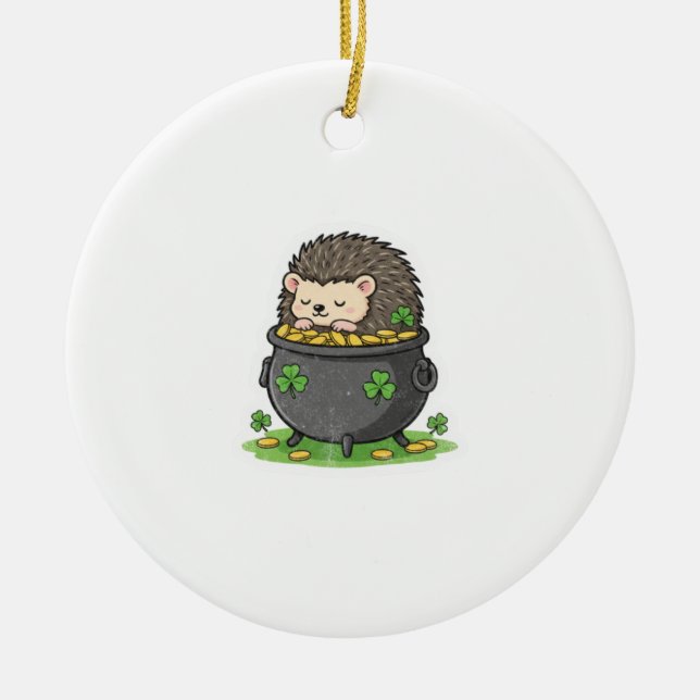 Retro Lucky Shamrock Hedgehog St.Patrick's Day Ceramic Ornament (Front)