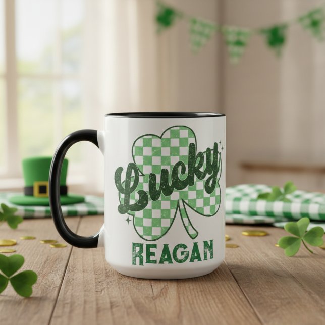 Retro Lucky Shamrock St Patrick's Day Monogram Mug (Retro Lucky Shamrock St Patrick's Day Monogram Mug)