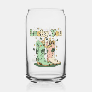 Retro Lucky You Cowboy Boots St. Patrick’s Day Can Glass