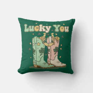 Retro Lucky You Cowboy Boots St. Patrick’s Day Cushion