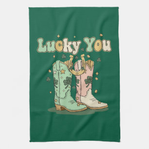 Retro Lucky You Cowboy Boots St. Patrick’s Day  Tea Towel