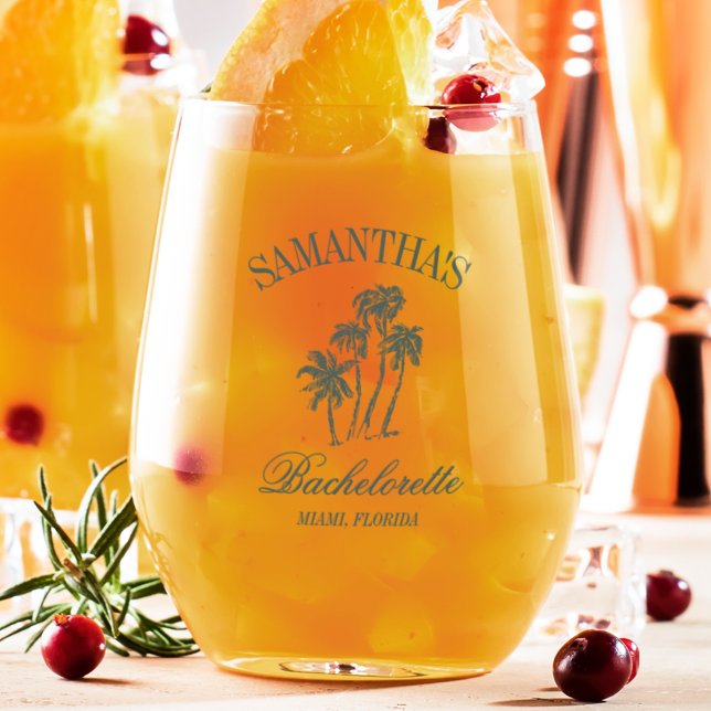 Retro Luxe Beach Bachelorette Logo Girls Trip Stemless Wine Glass (Creator Uploaded)