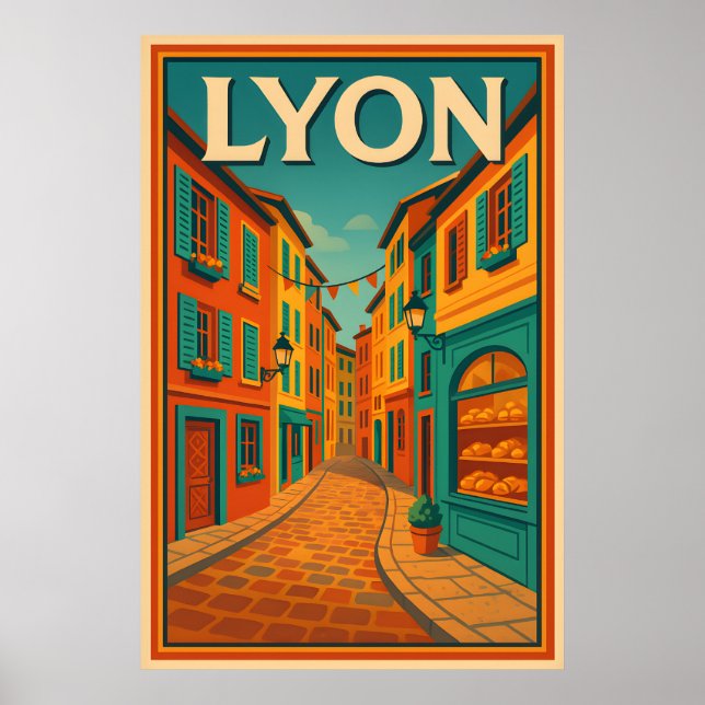 Retro Lyon France Travel : Mid-Century Modern Poster (Front)