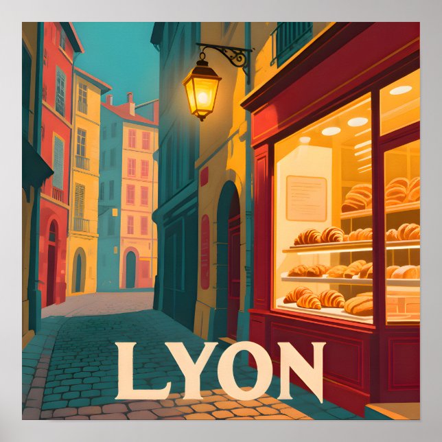 Retro Lyon : French Cityscape Poster (Front)