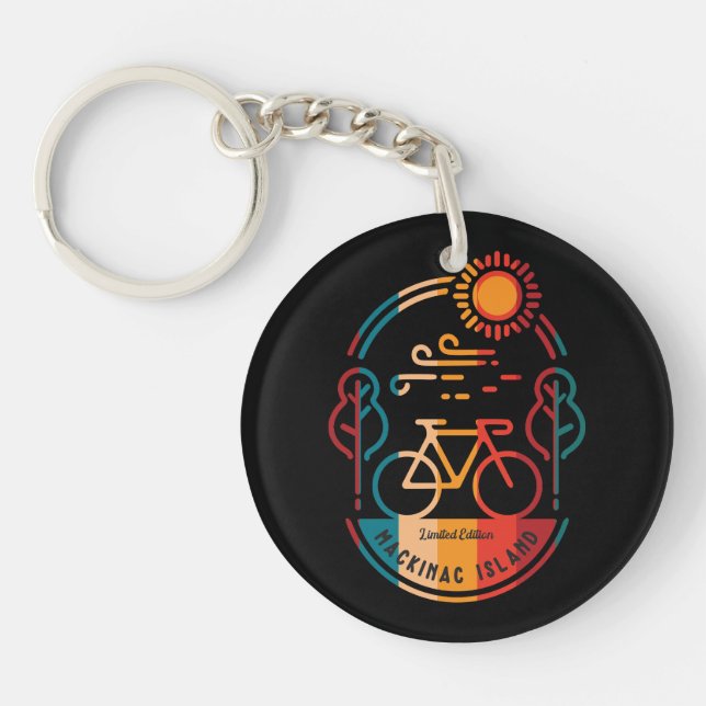 Retro Mackinac Island Bike Trail Key Ring (Front)