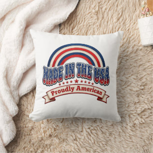 Retro Made in the USA Proudly American Badge Cushion