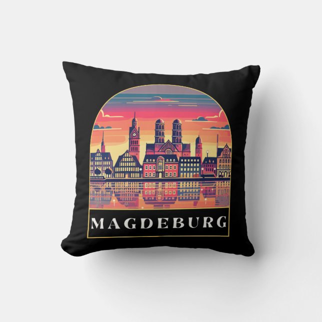 Retro Magdeburg Skyline  Cushion (Front)
