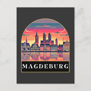 Retro Magdeburg Skyline Postcard