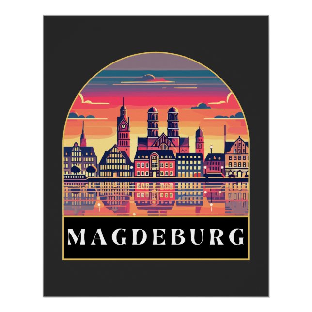 Retro Magdeburg Skyline  Poster (Front)