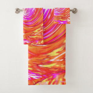 Retro Magenta and Autumn Colours Floral Swirl Bath Towel Set