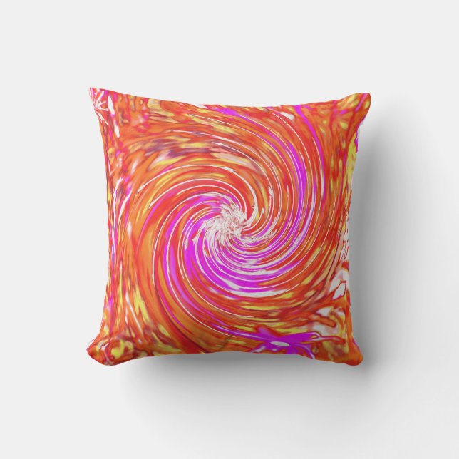Retro Magenta and Autumn Colours Floral Swirl Cushion (Front)