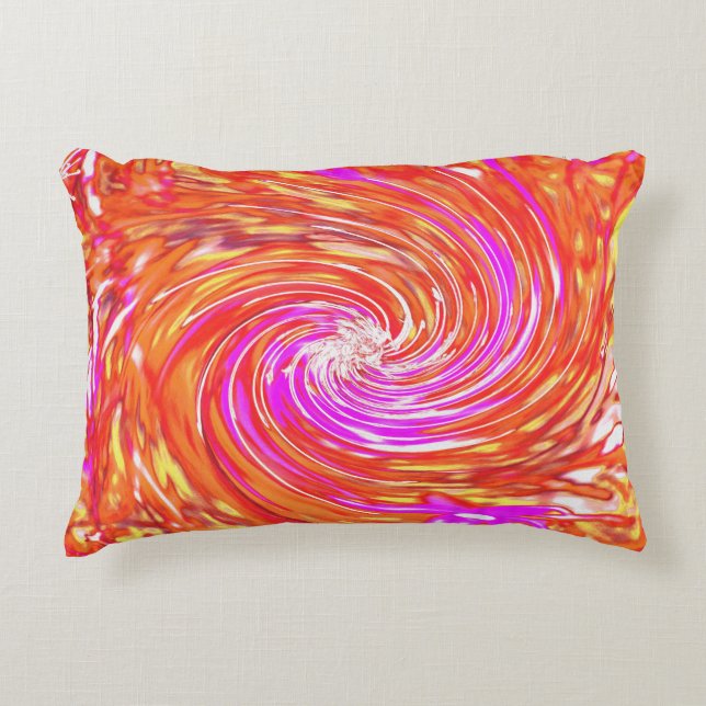 Retro Magenta and Autumn Colours Floral Swirl Decorative Cushion (Front)