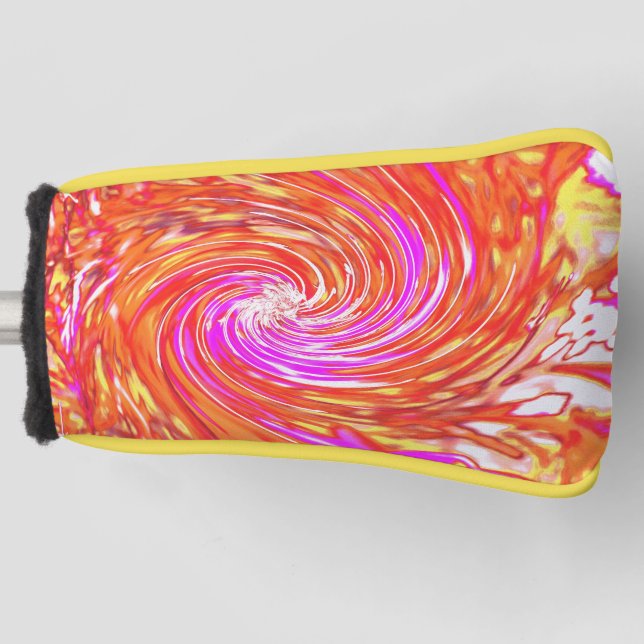 Retro Magenta and Autumn Colours Floral Swirl Golf Head Cover (Front)