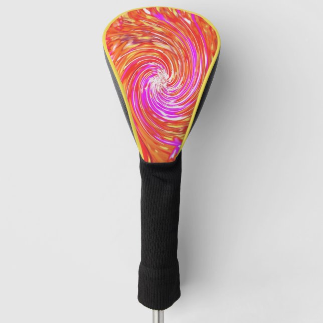 Retro Magenta and Autumn Colours Floral Swirl Golf Head Cover (Front)