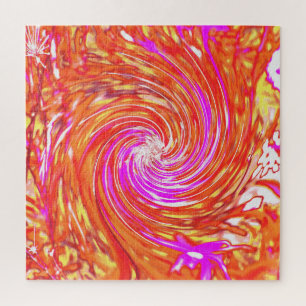 Retro Magenta and Autumn Colours Floral Swirl Jigsaw Puzzle