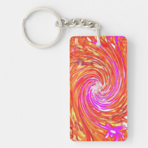 Retro Magenta and Autumn Colours Floral Swirl Key Ring