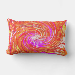 Retro Magenta and Autumn Colours Floral Swirl Lumbar Cushion