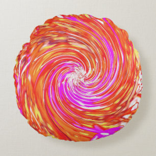 Retro Magenta and Autumn Colours Floral Swirl Round Cushion