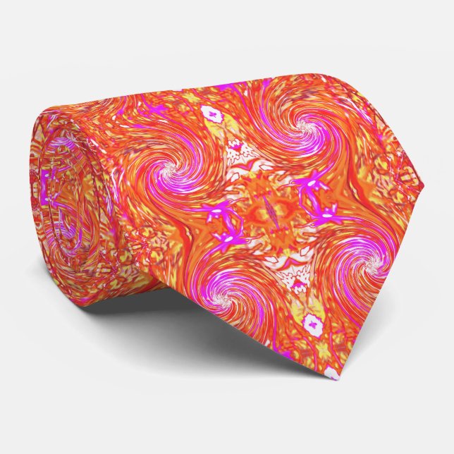 Retro Magenta and Autumn Colours Floral Swirl Tie (Rolled)