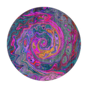 Retro Magenta, Green and Orange Abstract Swirl Cutting Board