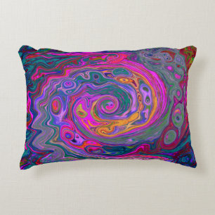 Retro Magenta, Green and Orange Abstract Swirl Decorative Cushion