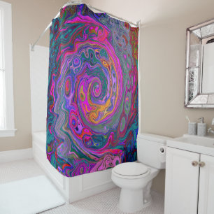 Retro Magenta, Green and Orange Abstract Swirl Shower Curtain