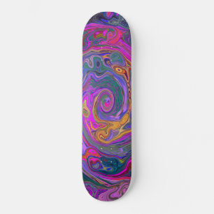 Retro Magenta, Green and Orange Abstract Swirl Skateboard