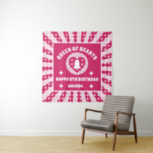 Retro Magenta Queen Of Hearts Birthday Banner Tapestry