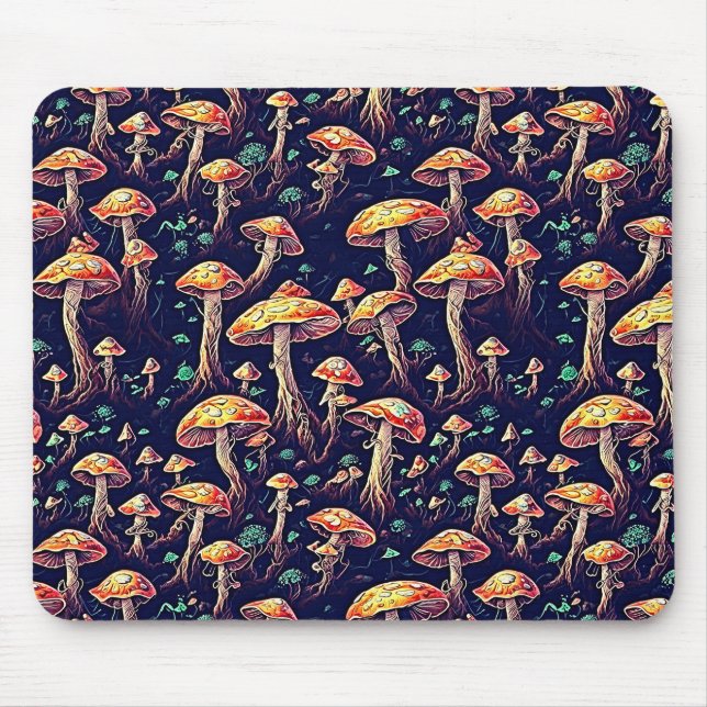 Retro Magic: Bioluminescence Mushrooms  Mouse Pad (Front)