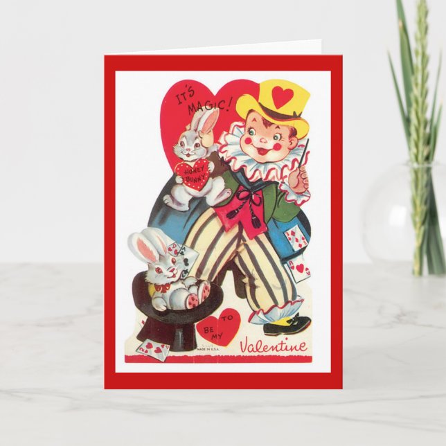 Retro Magic Clown Valentine's Day Card (Front)