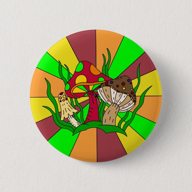Retro Magic Mushrooms   6 Cm Round Badge (Front)