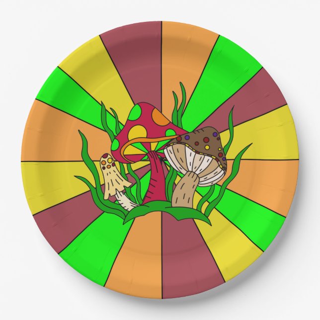 Retro Magic Mushrooms  Paper Plate (Front)