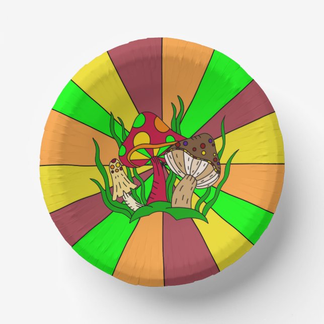 Retro Magic Mushrooms  Paper Plate (Front)