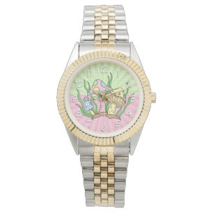 Retro Magic Mushrooms Pink and Yellow Watch