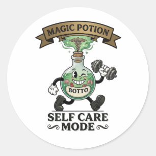 Retro Magic Potion Self Care Mode Fitness Gift Classic Round Sticker