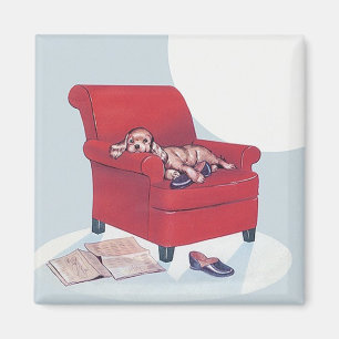 Retro Magnet ~ Cocker Spaniel Dog w/ Dad's Slipper