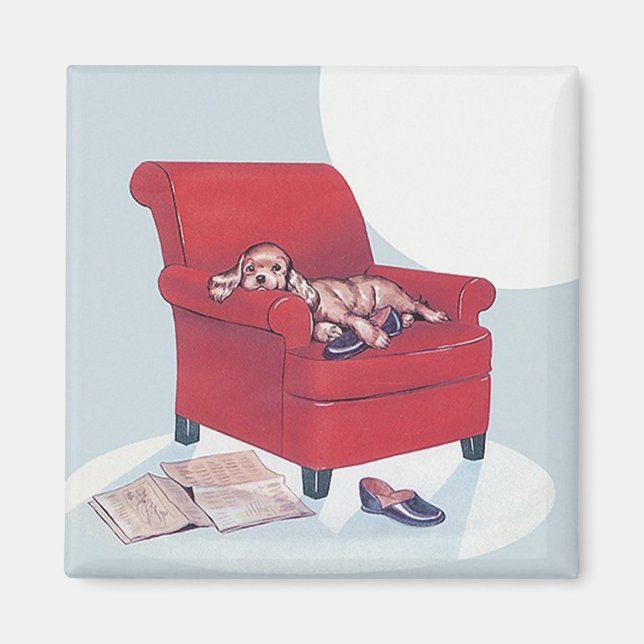 Retro Magnet ~ Cocker Spaniel Dog w/ Dad's Slipper (Front)