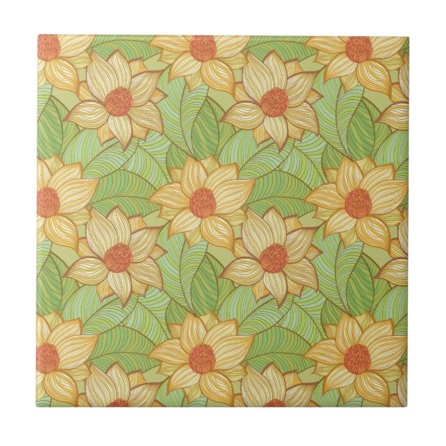 Retro Magnolia Pattern Ceramic Tile (Front)