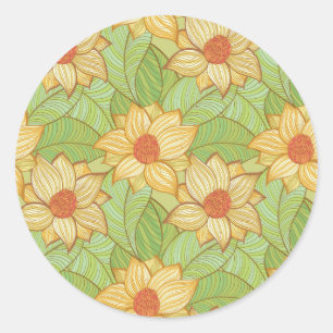 Retro Magnolia Pattern Classic Round Sticker