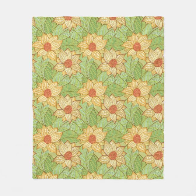 Retro Magnolia Pattern Fleece Blanket (Front)