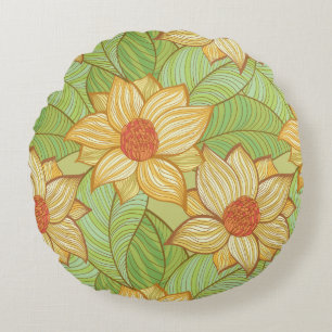 Retro Magnolia Pattern Round Cushion