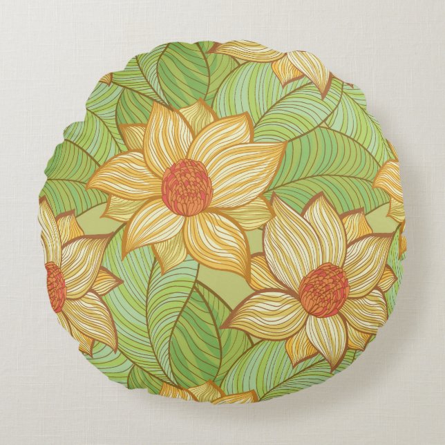 Retro Magnolia Pattern Round Cushion (Front)