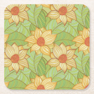 Retro Magnolia Pattern Square Paper Coaster