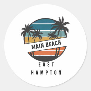 Retro Main Beach East Hampton Surfboard Surfing Classic Round Sticker