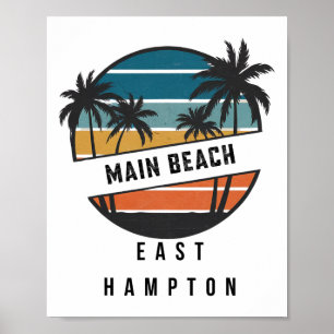 Retro Main Beach East Hampton Surfboard Surfing Poster